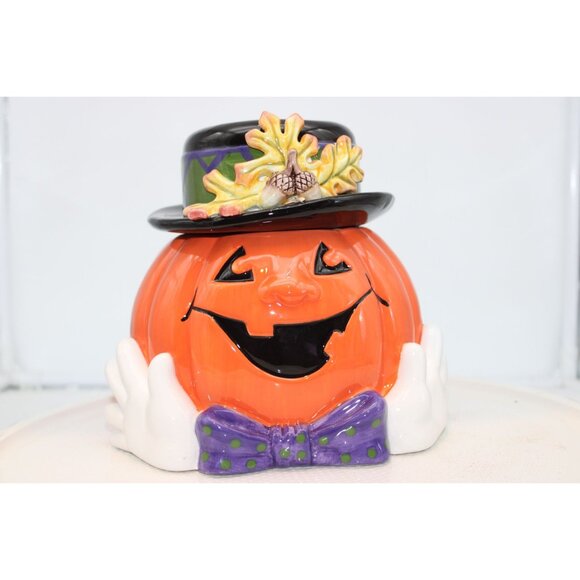 Cookie/Candy Jar - Derby Pumpkin - Fitz & Floyd - 8" - Picture 2 of 8